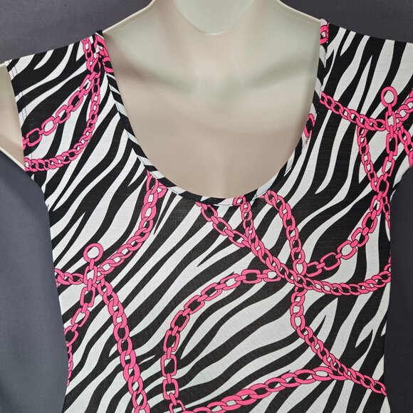 Y2K Zebra Print Bodysuit Top Size M Lace Trim Neon Trashy Mcbling Scene Gyaru - Picture 7 of 9